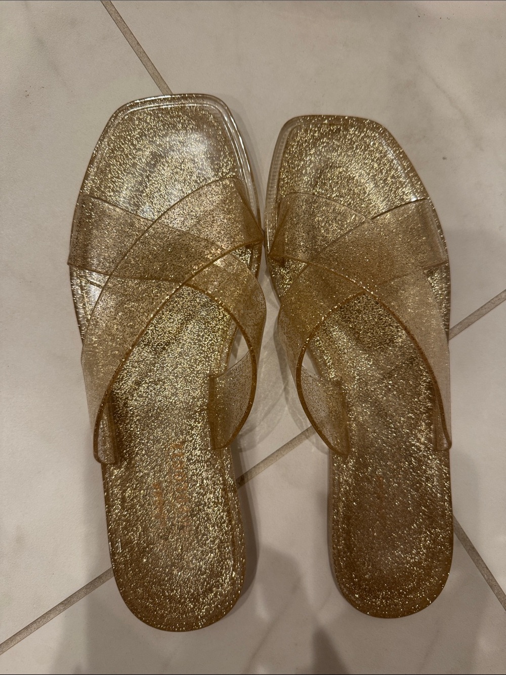 Gold Glitter Jelly Slide Sandals for Women